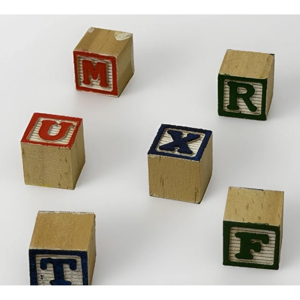 Mini Wooden Alphabet 6 Sided Stacking Blocks Qty 15 Original